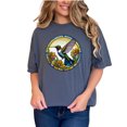 thumbnail image 1 of Hummingbird stained glass art T-shirt, vibrant bird design shirt, nature inspired tee, colorful bird apparel, floral bird print tee, Denim Comfort Colors T-Shirt, Small, 1 of 1