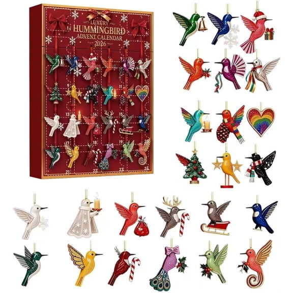 Hummingbirds Advent Calendar 2026 Christmas Countdown, 24 Pack 2D Acrylic Bird Hanging Ornaments, Holiday Tree Decor for Bird Fans(RL)