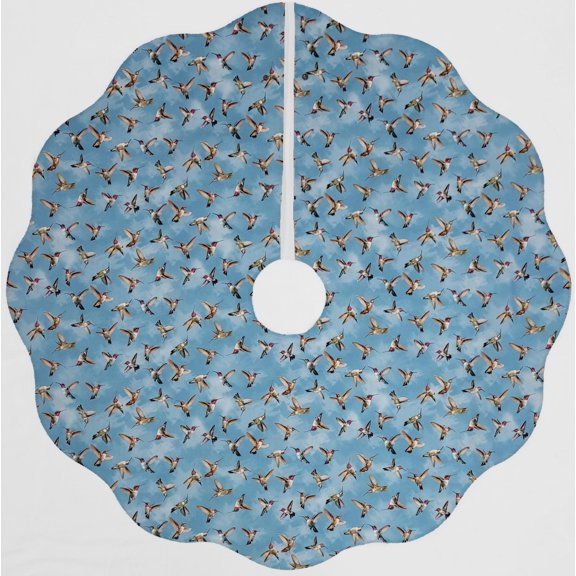 Hummingbirds Christmas Tree Skirt By Penny's Needful Things (Blue) (Scalloped)