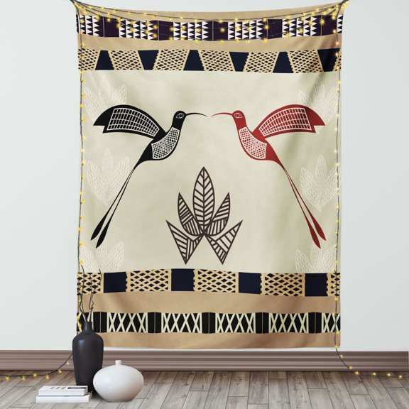 Hummingbirds Decorations Wall Hanging Tapestry, Image of Bamboo and Hummingbirds Geometric Pattern Traditional Tribal Art, Bedroom Living Room Dorm Accessories, 40 X 60 Inches, by Ambesonne