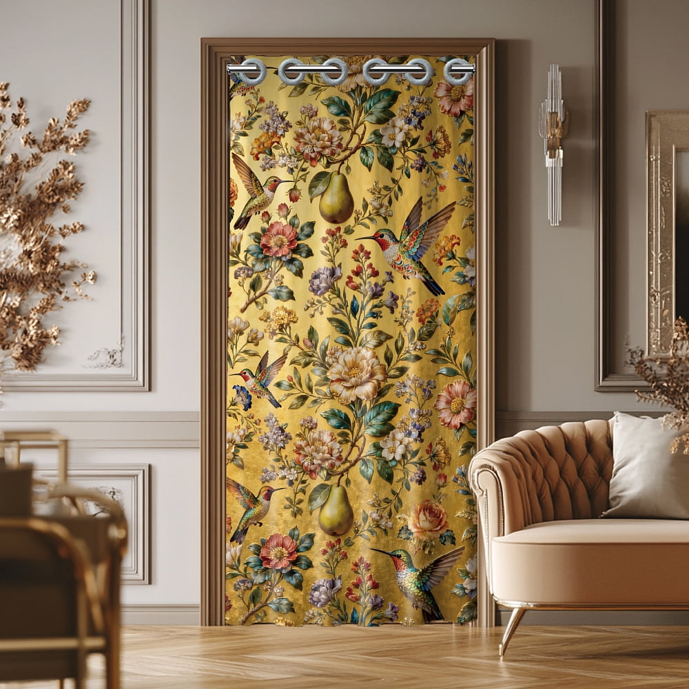 Hummingbirds Door Curtain for Doorway Flowers Doorway Curtain Pears Room Divider Curtains with Plastic Rings Folding Doors Curtains