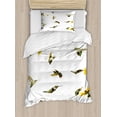 thumbnail image 1 of Hummingbirds Duvet Cover Set, Illustration of Hummingbirds in Motion and at Rest Sunflowers Summer, Decorative 2 Piece Bedding Set with 1 Pillow Shams, Twin Size, Green Yellow Beige, by Ambesonne, 1 of 3