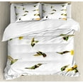 thumbnail image 1 of Hummingbirds Duvet Cover Set, Illustration of Hummingbirds in Motion and at Rest Sunflowers Summer, Decorative 3 Piece Bedding Set with 2 Pillow Shams, Queen Size, Green Yellow Beige, by Ambesonne, 1 of 3