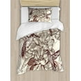 thumbnail image 1 of Hummingbirds Duvet Cover Set, Pattern with Birds and Flowers Classic Style Ornamental Design Floral Print, Decorative 2 Piece Bedding Set with 1 Pillow Shams, Twin Size, Ivory Brown, by Ambesonne, 1 of 3