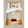 thumbnail image 1 of Hummingbirds Duvet Cover Set, Red Hammock and Hummingbird in a Peaceful Lake Fantasy Scene, Decorative 2 Piece Bedding Set with 1 Pillow Shams, Twin Size, Orange Burgundy, by Ambesonne, 1 of 3