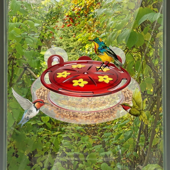 Hummingbirds Feeder for Outdoor,Ant Moat for Hummingbirds Feeder,Window Hummingbirds Feeder with 5 Yellow Feeding Ports,3 Patch,Easys to Clean and Fills,Suitable for Birds Watching