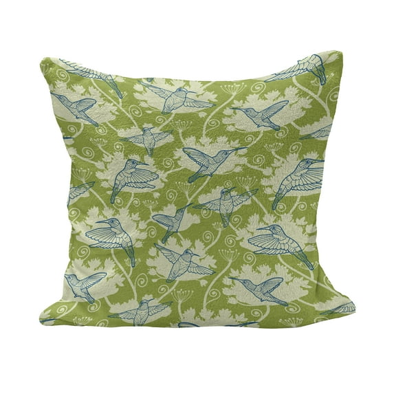 Hummingbirds Fluffy Throw Pillow Cushion Cover, Birds Pattern on Floral Background Springtime Garden Wings, Decorative Square Accent Pillow Case, 36" x 36", Lime Green Blue Cream, by Ambesonne