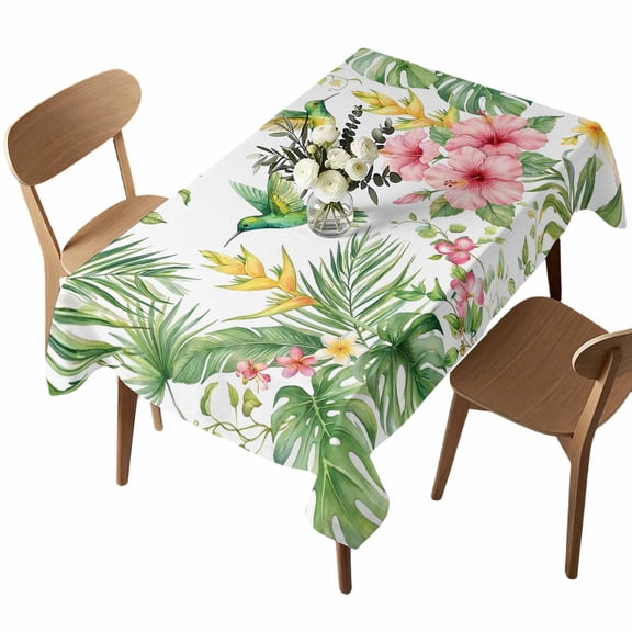 Hummingbirds Hibiscus Rectangle Tablecloth Birds Botanical Tropical Plant Waterproof Wrinkle Free Soft Table Cloth Spill-Proof Washable Table Cover for Dining Party Picnic 60 x 84 Inch