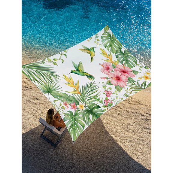 Hummingbirds Hibiscus Sun Shade Sail 14' x 18', Birds Botanical Tropical Plant Rectangle Outdoor Sunshade Canopy, Waterproof UV Block Patio Covers for Garden Yard Beach
