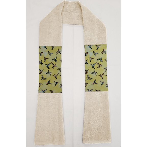 Hummingbirds Kitchen Towel Boa / Scarf by Penny's Needful Things (Towel Color: Off White) (Yellow)