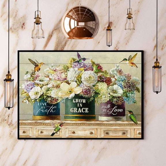 Hummingbirds Live By Faith Grow In Grace Walk In Love Paper Poster No Frame Matte Wall Art Decor 11 x 17 Inch Poster