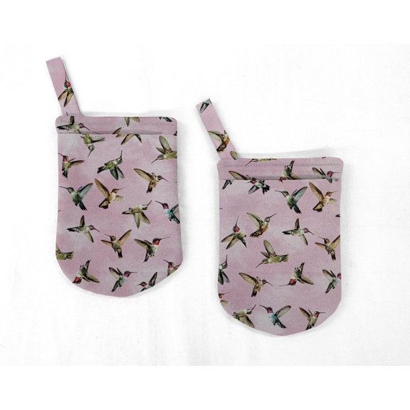 Hummingbirds Oven Mitts (Set Of 2) by Penny's Needful Things (Pink)