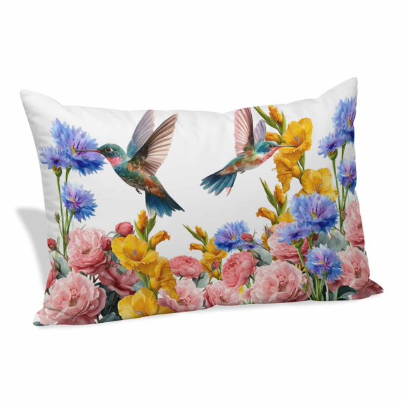 Hummingbirds Pillow Covers, Linen Long Throw Pillow Case, Spring Summer Watercolor Flowers Plant Holiday Pillow Protector Decorative Cushion Cover for Living Room/Bedroom 20" x 30"