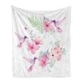 thumbnail image 1 of Hummingbirds Soft Flannel Fleece Throw Blanket, Tropical Flowers Flying Avian Animal Theme Wild Nature Blooms, Cozy Plush for Indoor and Outdoor Use, 50" x 60", Pale Green Pale Pink, by Ambesonne, 1 of 5