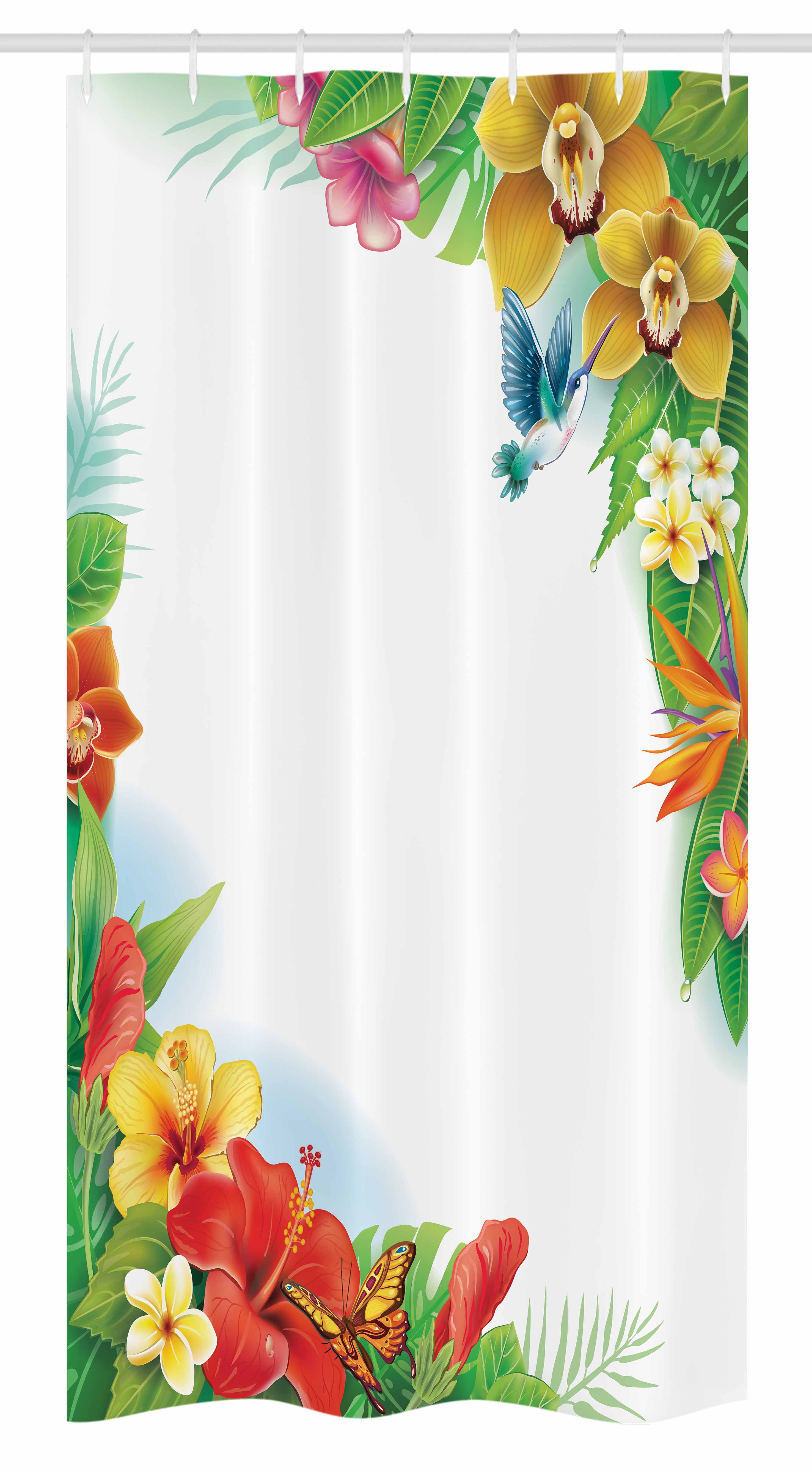 Tropical Floral and Hummingbird Waterproof Fabric Shower Curtain