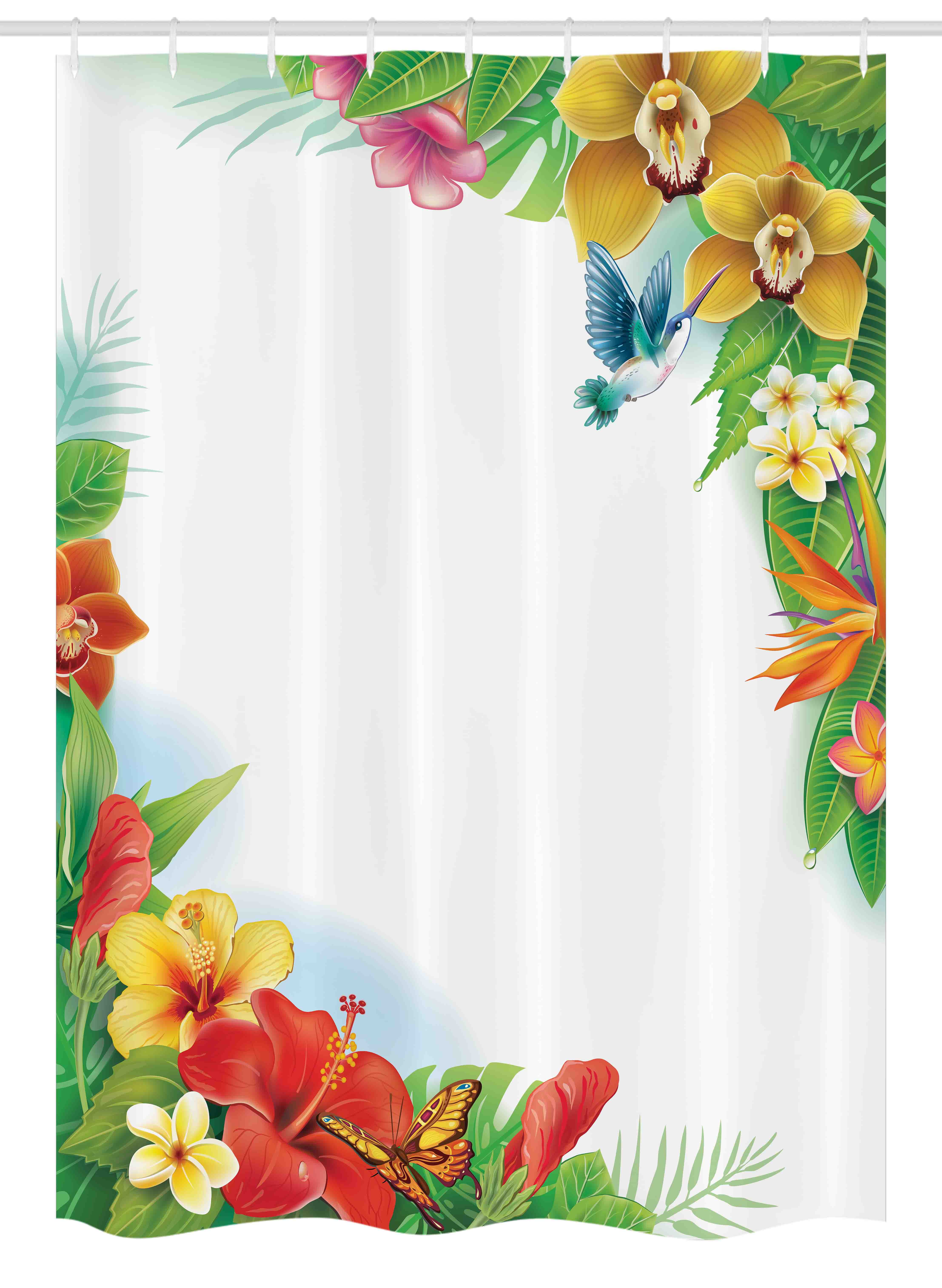 Tropical Floral and Hummingbird Polyester Shower Curtain with Hooks