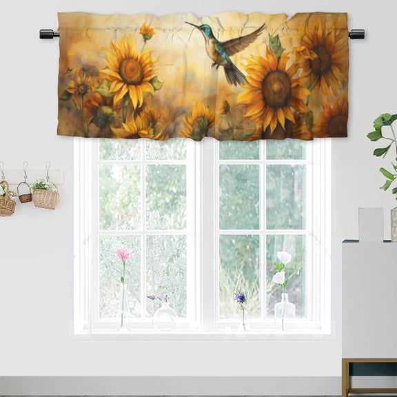 Hummingbirds Sunflowers Kitchen Valance Curtains Tropical Summer Flying Animal Wild Nature Theme Rod Pocket Valances for Bedroom Living Room Dining Room 54 by 18 in, 1 Panel