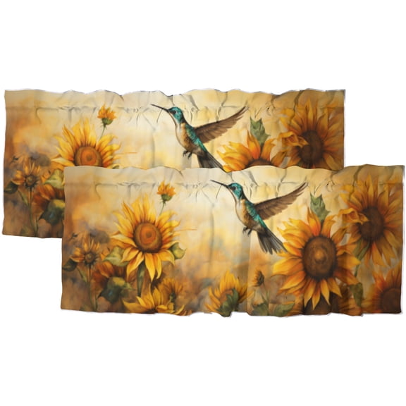 Hummingbirds Sunflowers Window Curtain Valances Tropical Summer Flying Animal Wild Nature Theme Rod Pocket Window Valance for Living Room Bathroom Bedroom Kitchen 54 by 18 in, 2 Panel