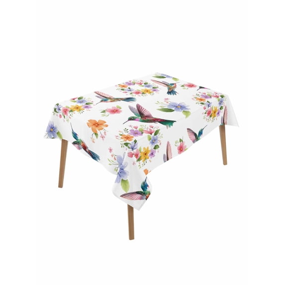 Hummingbirds Table Cloth, Waterproof Tablecloth for Rectangle Tables, Spring Watercolor Flowers Leaf Plant Reusable Washable Fabric Table Cover for Restaurant Kitchen Dining Tables 52"x70"