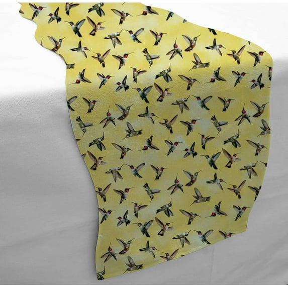 Hummingbirds Table Runner by Penny's Needful Things (4 Feet Long - SCALLOPED) (Yellow)