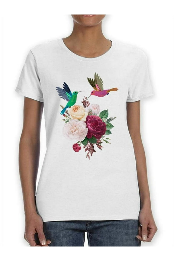 Hummingbirds With Flowers T-Shirt Women -SPIdeals Designs, Female Large