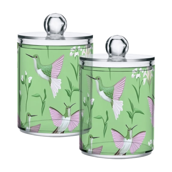 Hummingbirds and Flowers Cotton Swabs Cans Translucent Plastic Canisters Dustproof Lid for Bathroom Storage