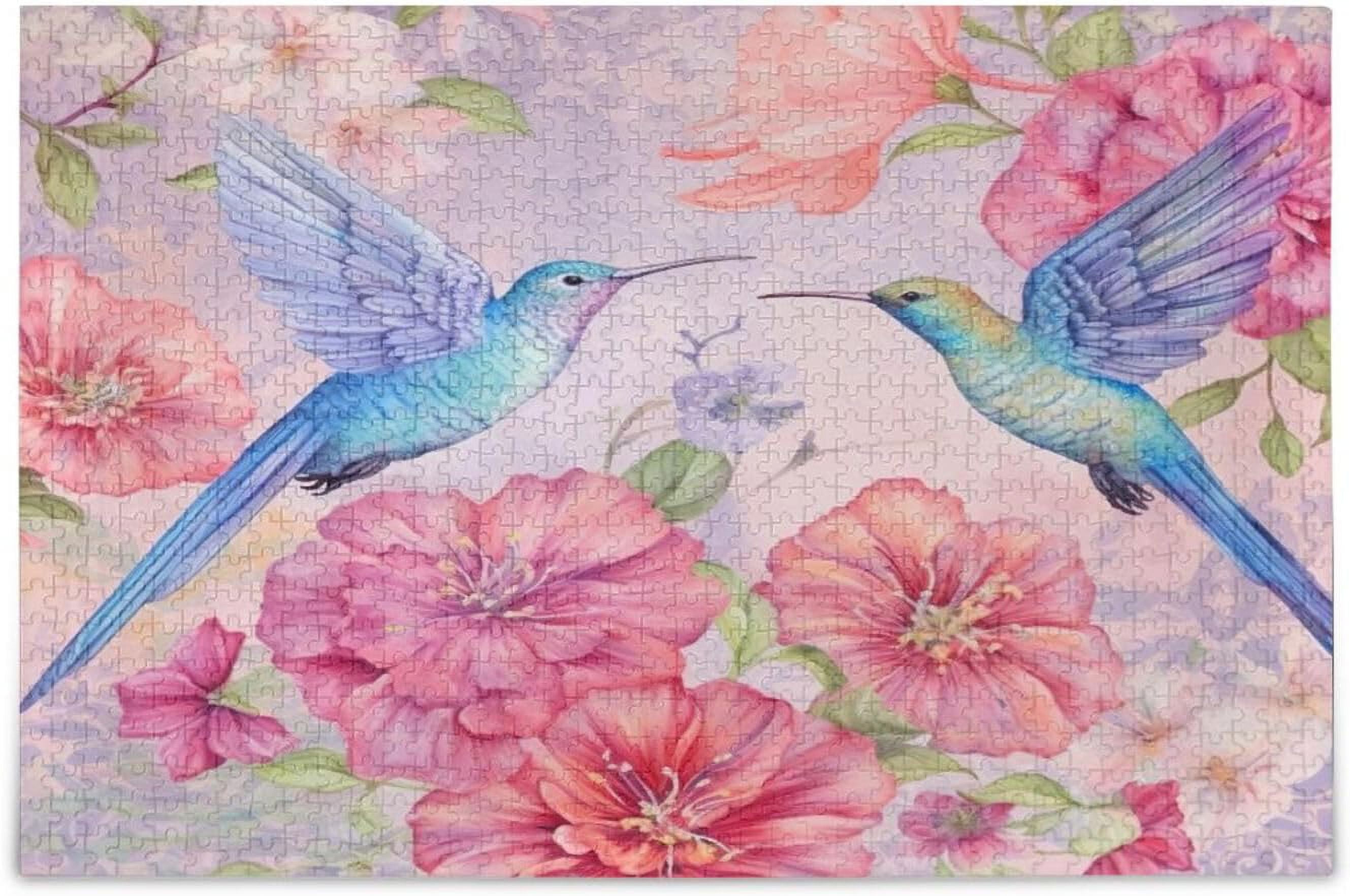 2 Pack 1000 Piece Puzzles For Adults - Hummingbirds & Flowers Jigsaw Puzzles | Thick Durable Pieces, Family Fun Activity