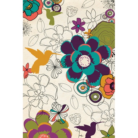 Hummingbirds and Flowers Pattern (24x36 Giclee Gallery Art Print, Vivid Textured Wall Decor)