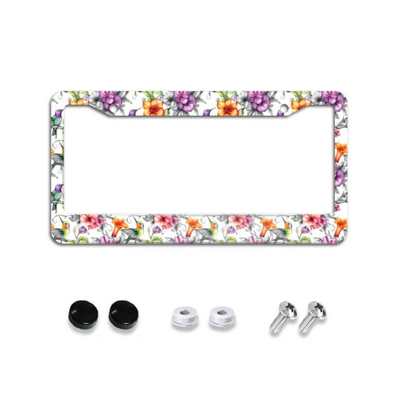 Hummingbirds and Tropical Flowers License Plate Frames for Women Men Car Plate Holder Cover Metal Tag Aluminum Car Accessories Front Rear Plate Decor