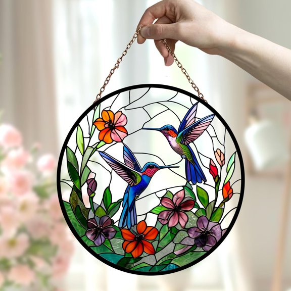 Hummingbirds and Wild Flowers Suncatcher,Hummingbird Lovers,Window Hanging, Acrylic Window Hanging, Hummingbird Suncatcher