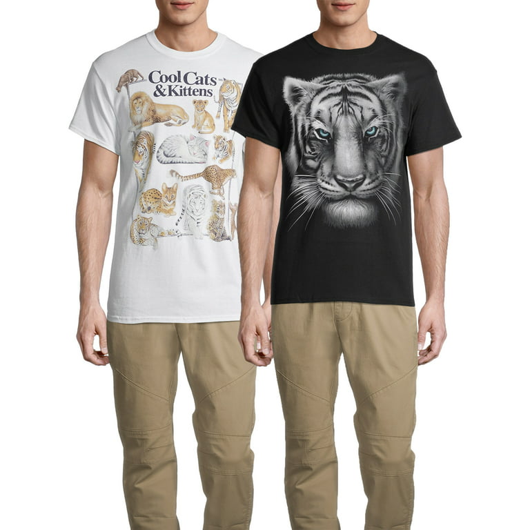Humor Men's & Big Men's White Tiger Print Graphic T-Shirt, Sizes S