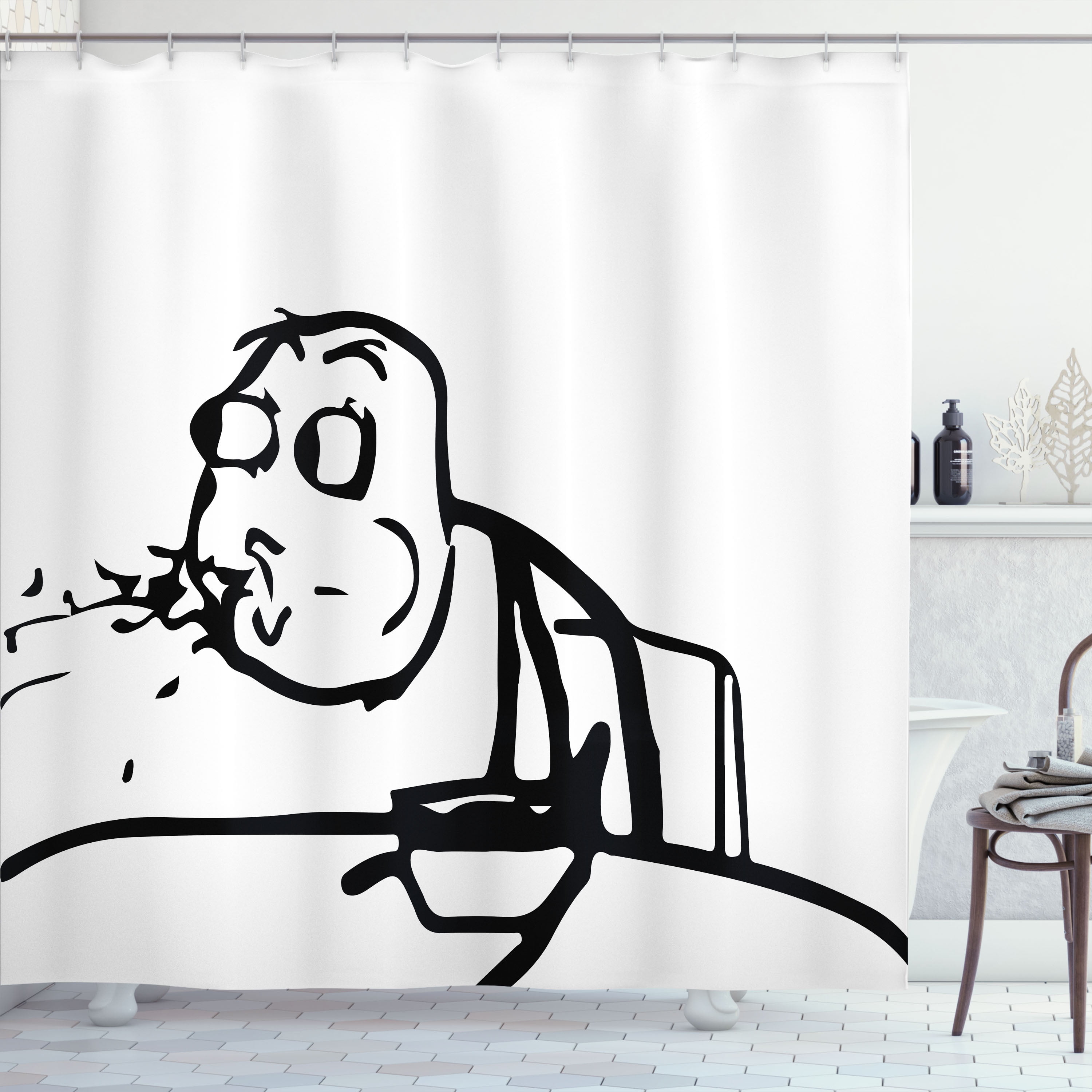 Humor Shower Curtain, Stickman Meme Face Icon Looking at Computer Joyful  Fun Caricature Comic Design, Fabric Bathroom Set with Hooks, 69W X 75L  Inches Long, Black and White, by Ambesonne 