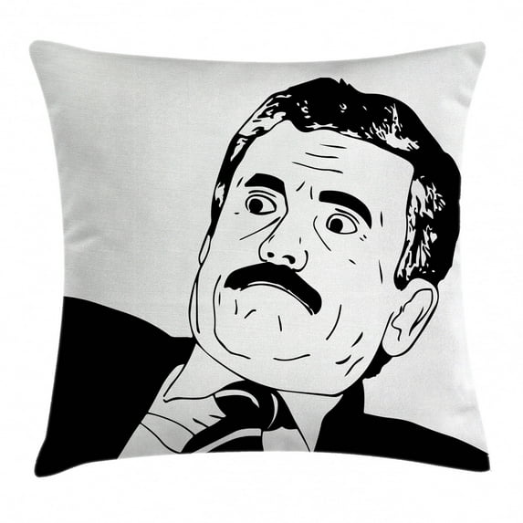 Humor Decor Throw Pillow Cushion Cover, Reaction Guy Human Rage Comics Man with Moustache in Suits Gesture Artwork, Decorative Square Accent Pillow Case, 20 X 20 Inches, Black White, by Ambesonne