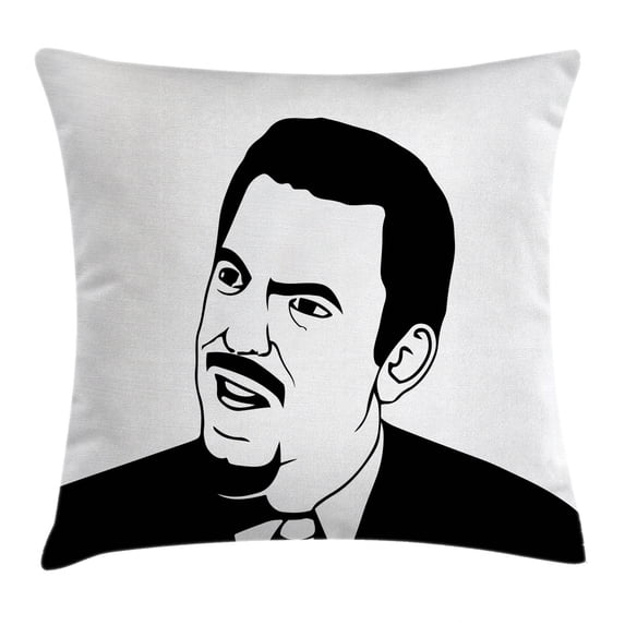 Humor Decor Throw Pillow Cushion Cover, Retro Man Stylized Rage Comics Smiley Expressive Emotions Online Illustration, Decorative Square Accent Pillow Case, 20 X 20 Inches, Black White, by Ambesonne