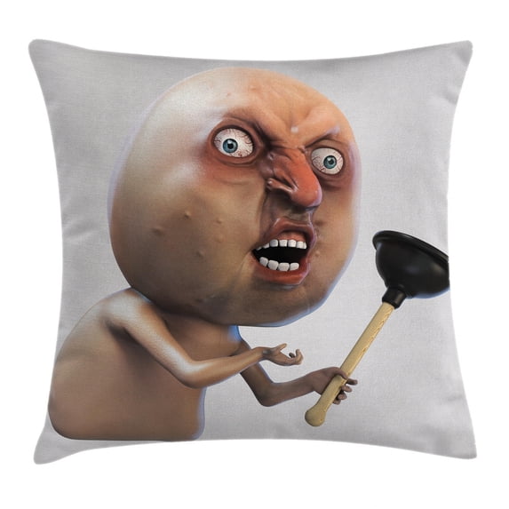 Humor Decor Throw Pillow Cushion Cover, Why You No with Plunger Guy Meme with Long Face Angry Grumpy Washroom Design, Decorative Square Accent Pillow Case, 20 X 20 Inches, Tan Peach, by Ambesonne
