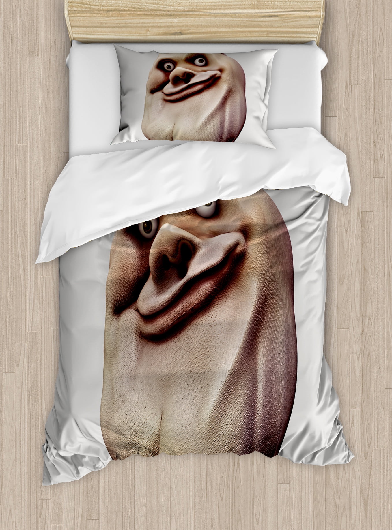 Twin Size Fitted Sheet,Grumpy Internet Troll Face with Trippy