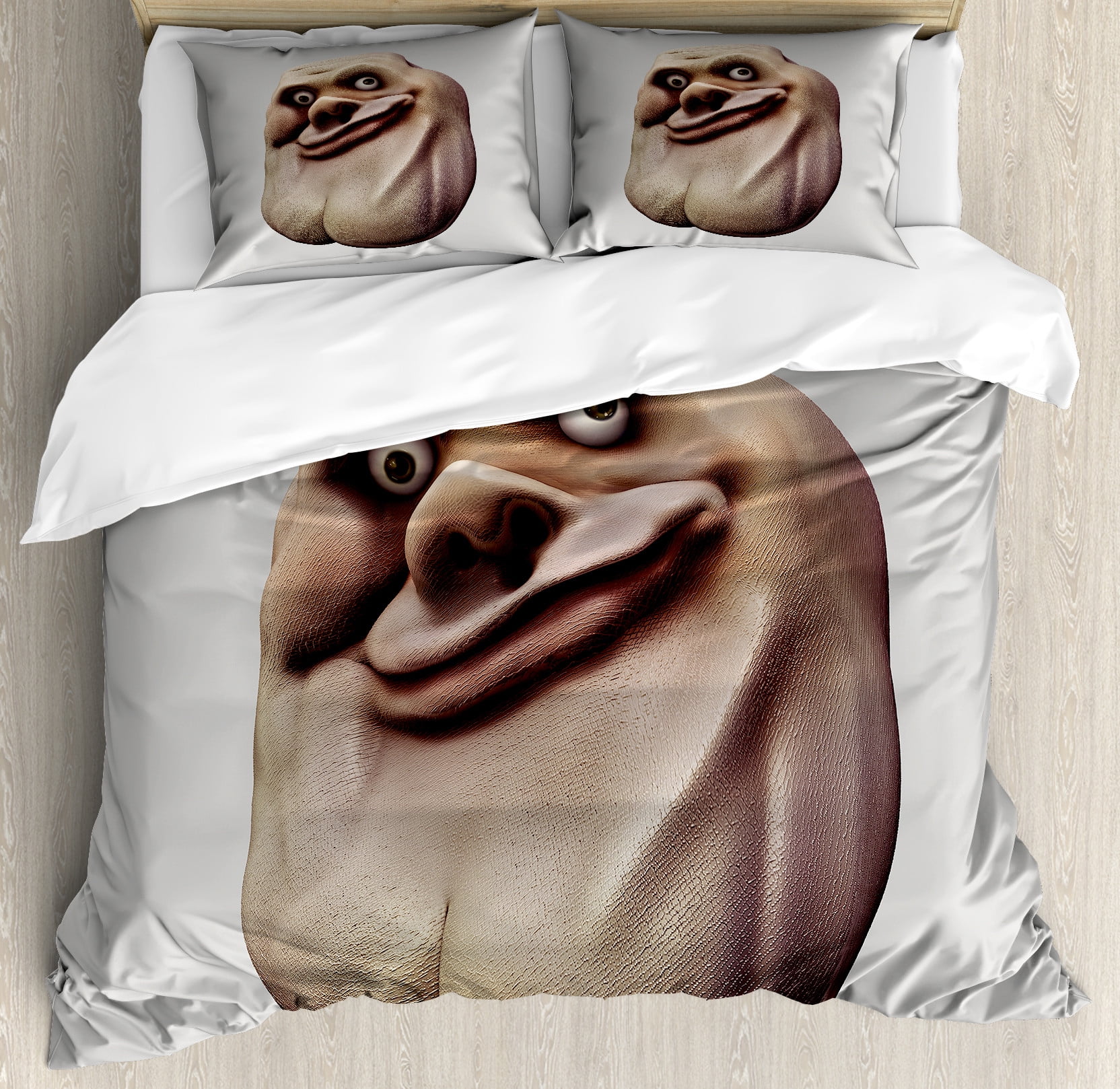 Humor Duvet Cover Set, Awkward Meme Face Unusual Facial Gesture Ugly