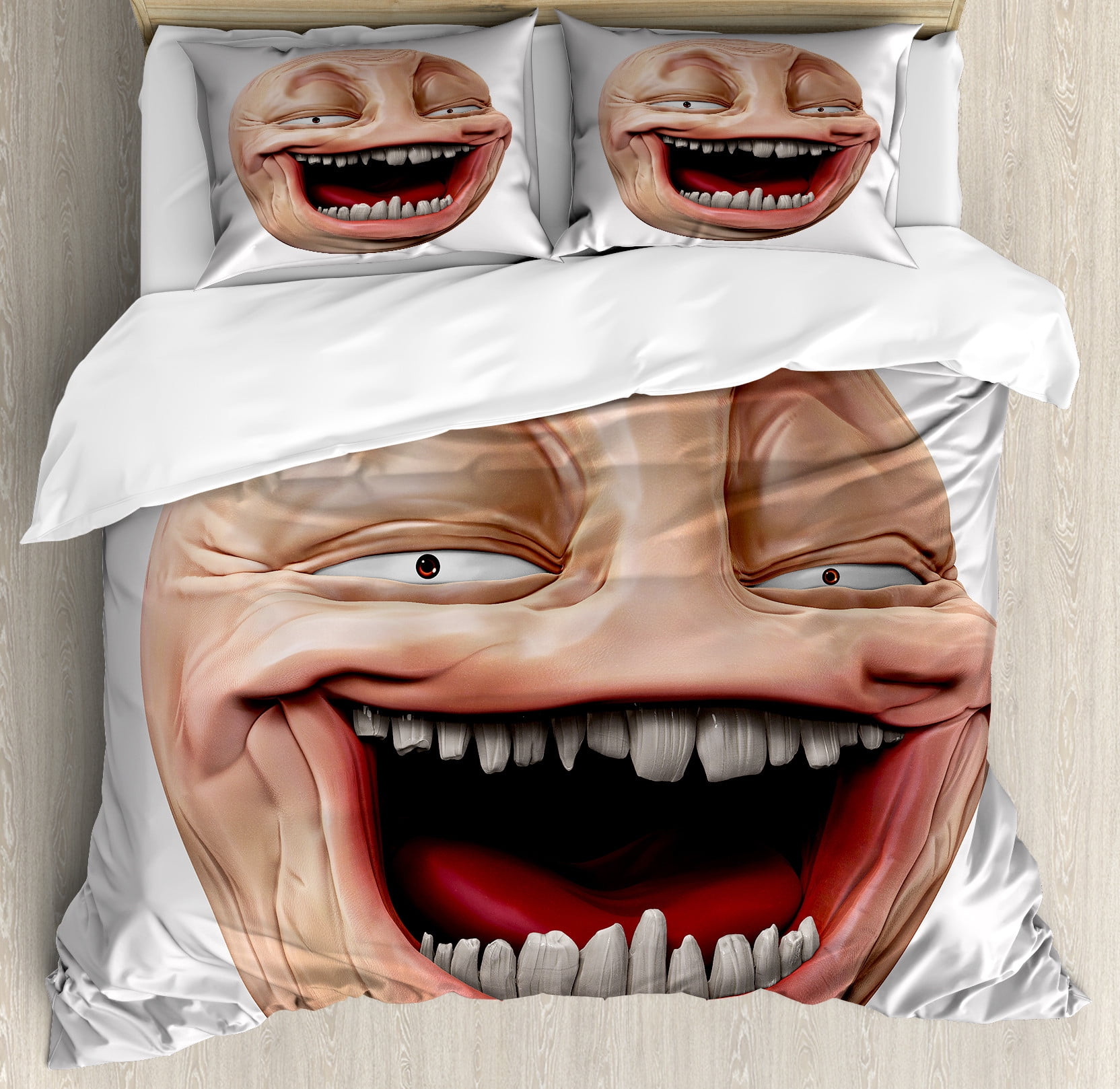 Humor Duvet Cover Set, Poker Face Guy Meme Laughing Mock Person Smug