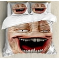 thumbnail image 1 of Humor Duvet Cover Set, Poker Face Guy Meme Laughing Mock Person Smug Stupid Odd Post Forum Graphic, Decorative 3 Piece Bedding Set with 2 Pillow Shams, King Size, Peach and Pearl, by Ambesonne, 1 of 3