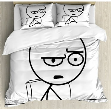 Humor Duvet Cover Set Queen Size, So What Guy Meme Face Best Avatar WTF Icon Hipster Mascot Snobby Sign Picture, Decorative 3 Piece Bedding Set with 2 Pillow Shams, Black and White, by Ambesonne