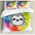 thumbnail image 1 of Humor Duvet Cover Set Queen Size, Rainbow Colored Backdrop Image with Sketchy Happy Smiling Cartoon Sloth Art Print, Decorative 3 Piece Bedding Set with 2 Pillow Shams, Multicolor, by Ambesonne, 1 of 3