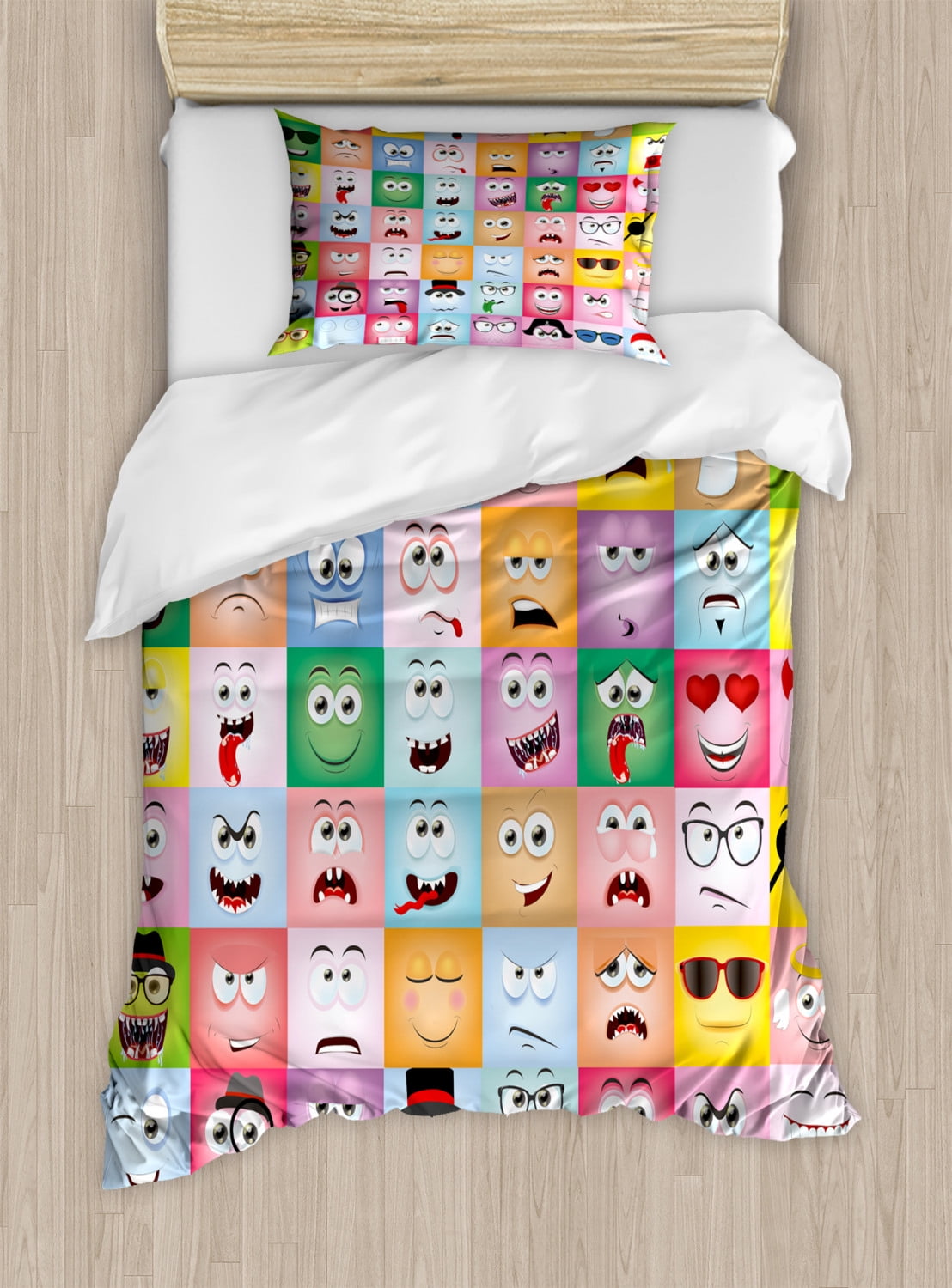 Twin Size Multicolor Cartoon Emoji Duvet Cover Set
