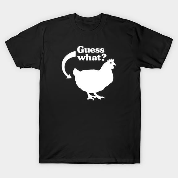 Humor Graphic Tee,Tops Has"Guess What?" Text With Chicken Pattern,Round Neck Regular Fit T-shirts, Size(S-5XL)