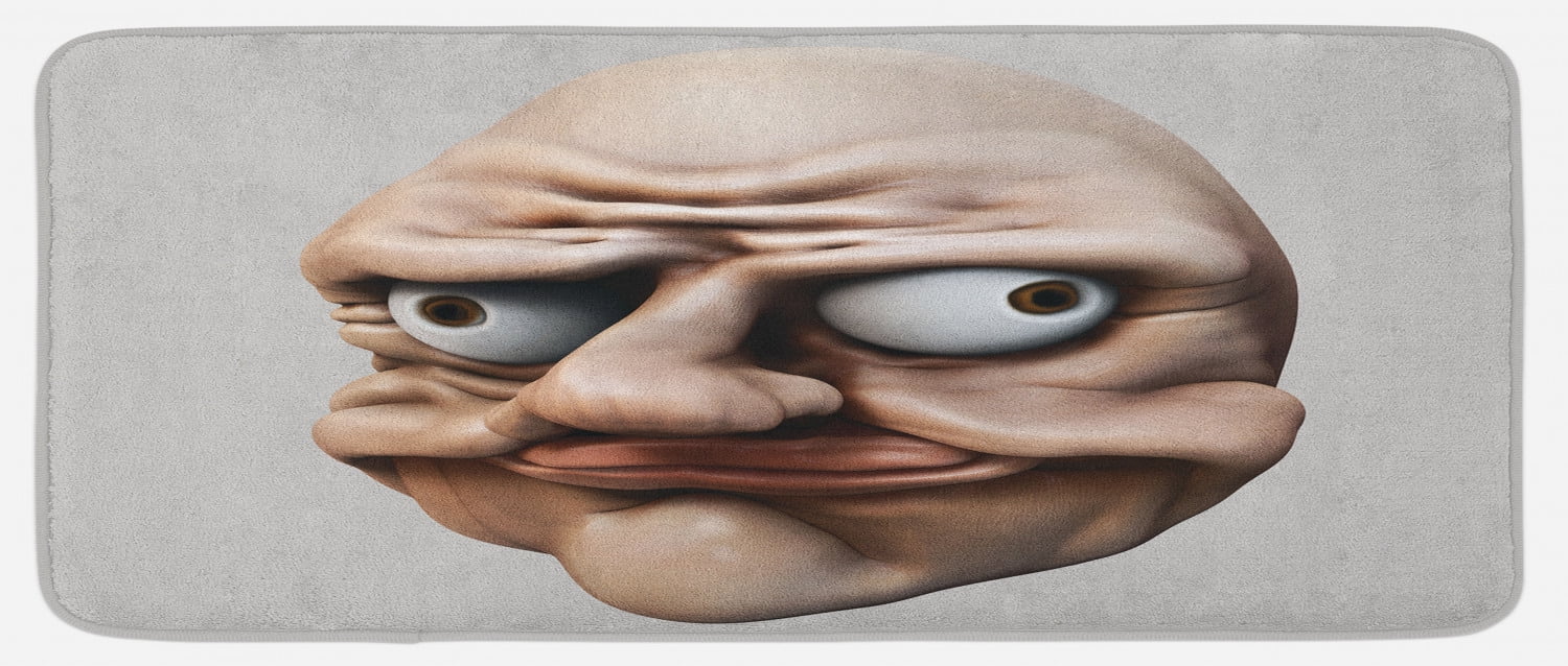 Humor Kitchen Mat, Grumpy Internet Troll Face with Trippy Gestures Ugly  Post Meme Joke Image, Plush Decorative Kitchen Mat with Non Slip Backing,  47