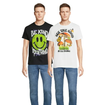 Humor Men's & Big Men's Be Kind to Your Mind and See the Good Mushroom Graphic T-Shirts, 2-Pack