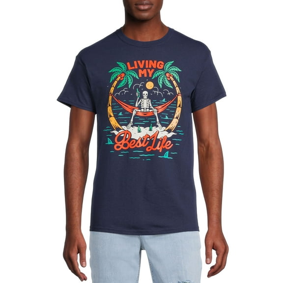 Humor Men's & Big Men's Living My Best Life Skeleton Graphic T-Shirt