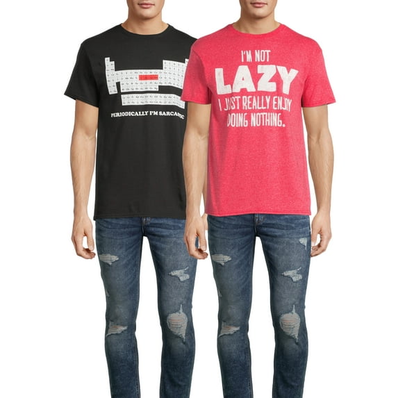 Humor Men's & Big Men's Sarcastic and Doing Nothing Short Sleeve Graphic T-Shirts, 2 Pack