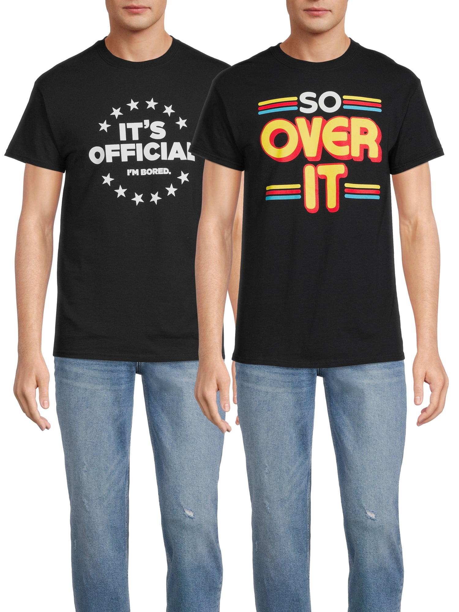 Humor Men's & Big Men's So Over It and I'm Bored Graphic T-Shirts with Short Sleeves, 2-Pack, Sizes S-3XL