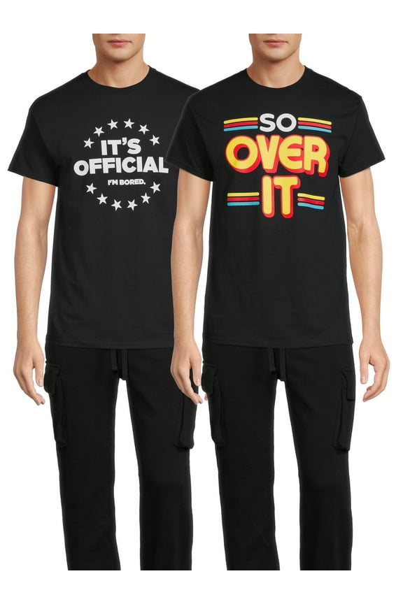 Men's & Big Men's So Over It and I'm Bored Graphic T-Shirts with Short Sleeves, 2-Pack, Sizes S-3XL
