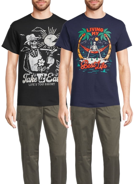 Men's & Big Men's Take it Easy and Living My Best Life Graphic T-Shirts, 2-Pack